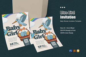 Blue Bird Rainbow Baby Shower Invita, an Invitation Template by Esensifiksi.studio