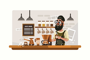 Hipster Barista Vector Illustration