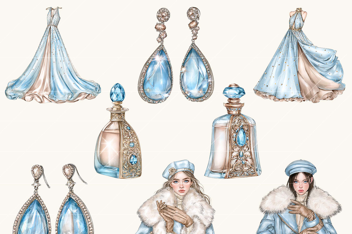 Cinderella Blue Aesthetic Clipart, a Seasonal Illustration by BusyDaydesign (Photo 3 of 9)