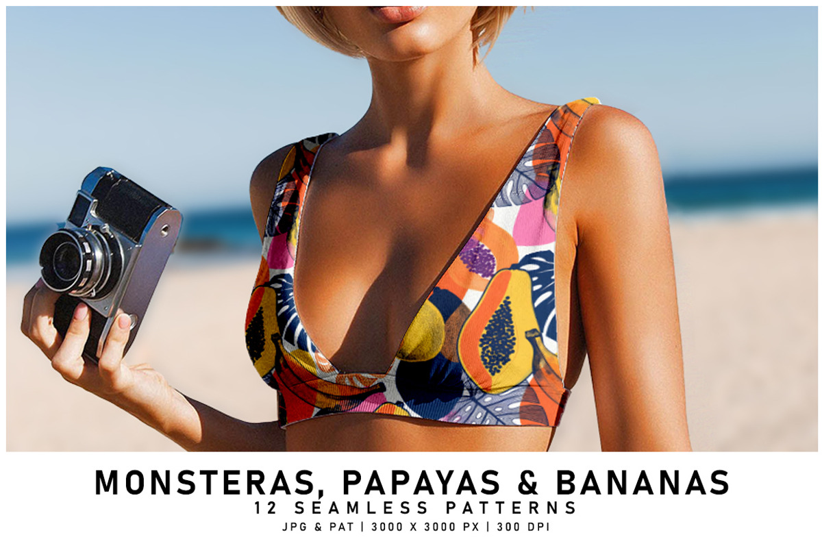Monstera Leaves, Papayas and Bananas, a Pattern Graphic by Digital Art Creations (Photo 7 of 7)