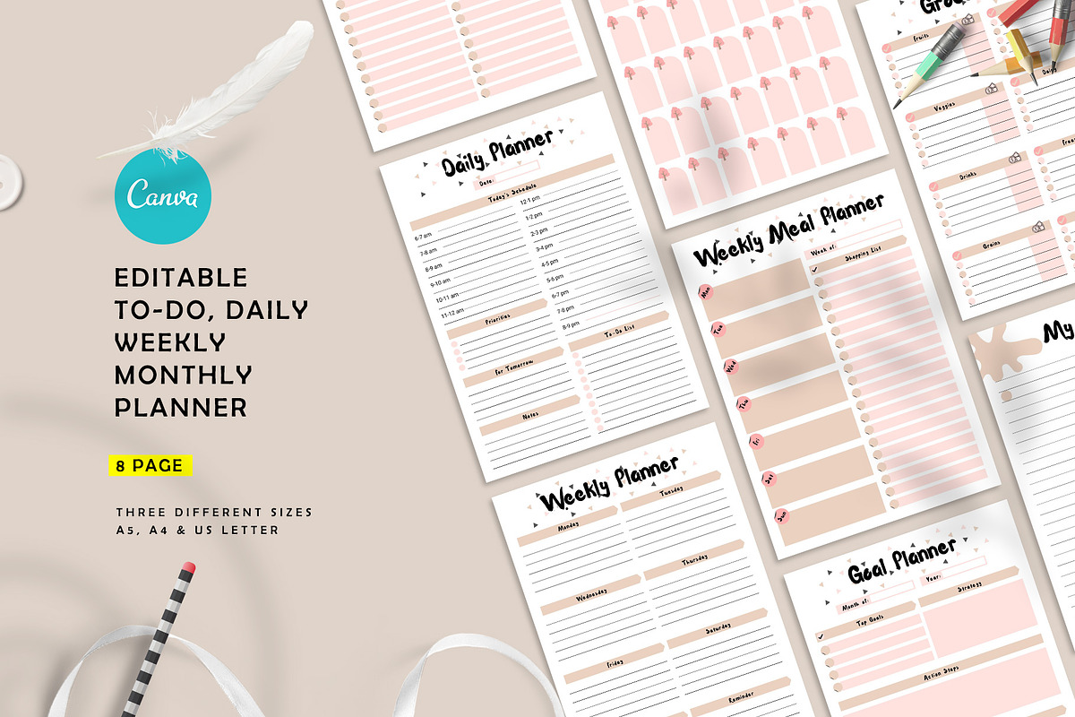 Daily Weekly Monthly Planner Pack, a Stationery Template by Amit Debnath (Photo 1 of 4)