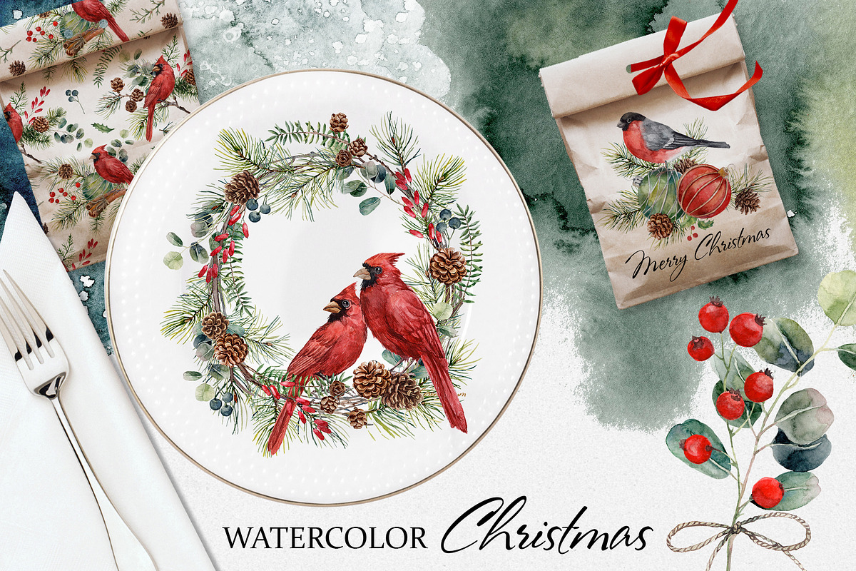 Christmas watercolor clipart, a Seasonal Illustration by RushkinaAntonina (Photo 2 of 7)
