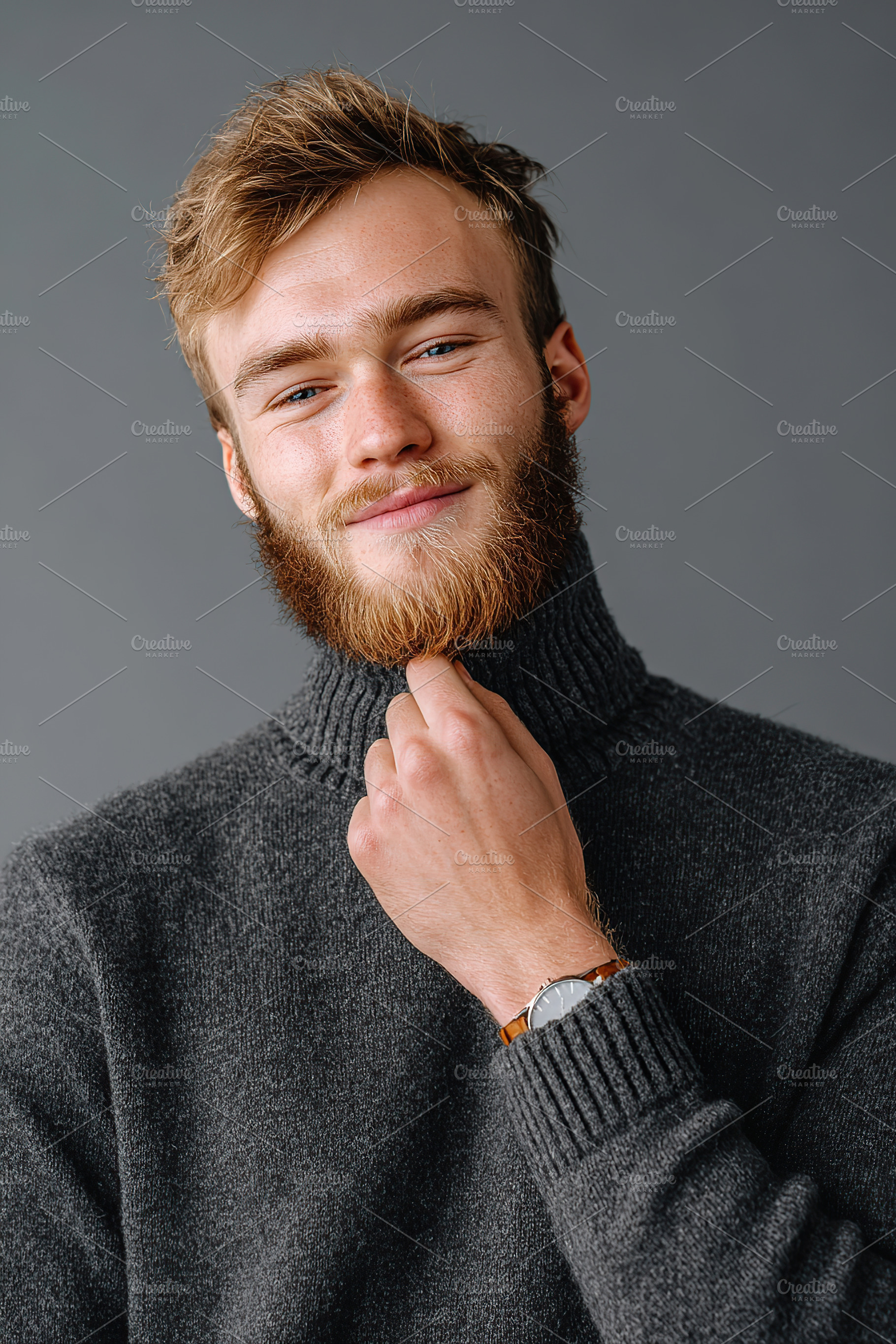 Attractive man in a studio portrait wearing a turtleneck sweater with a confide, a Person Photo by AlyaAnd
