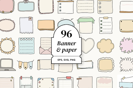 96 banner and paper vector set