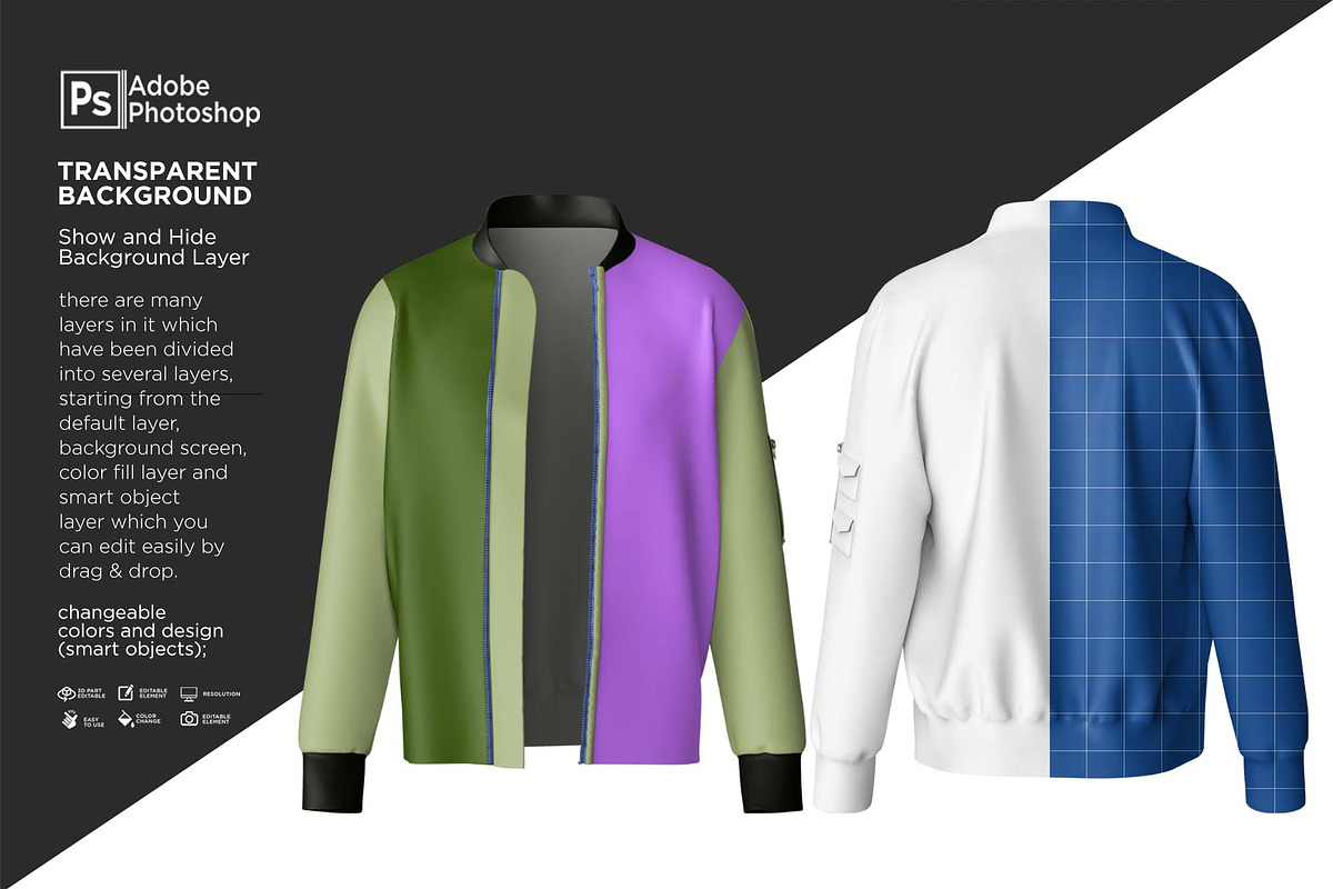 Bomber Jacket Zipper Mockup, a Shirt Mockup by Nanggroe Scripting (Photo 3 of 9)