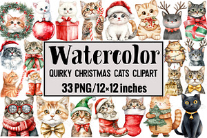 Quirky Christmas Cats Clipart, an Illustration by Design Market