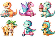 Watercolor Cute Baby Dinosaur PNG, an Illustration by Pixels.Craft (Thumbnail 3 of 6)
