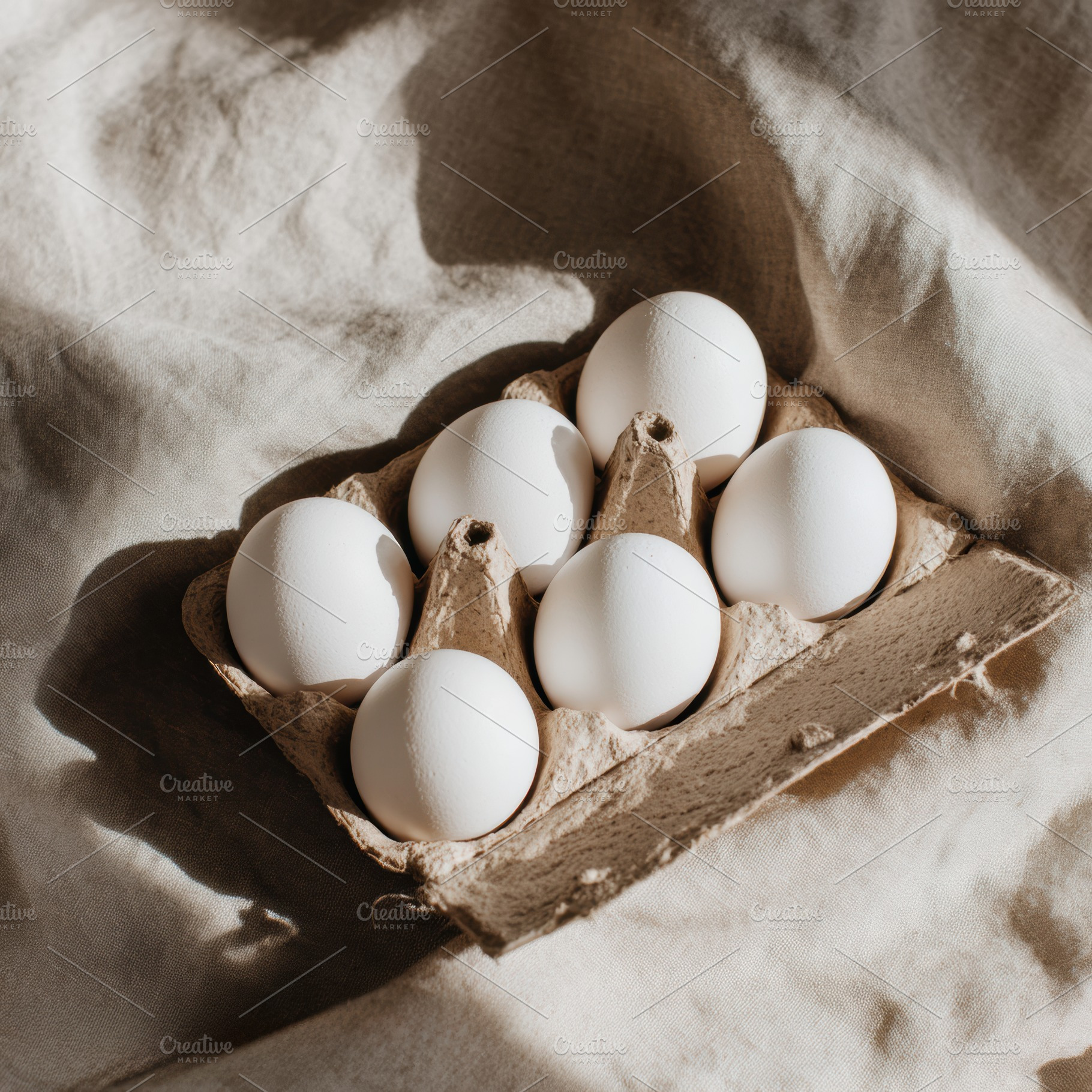White eggs in cardboard tray, a Food & Drink Photo by Virgo Studio