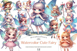 Watercolor Cute Fairy Clipart, an Illustration by DreamCafeArt