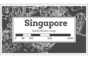 Singapore City Map In Retro Style.