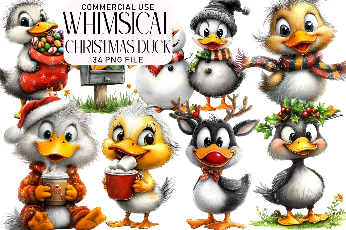 Whimsical Christmas Duck Clipart, an Illustration by Daily.Designs (Photo 1 of 5)