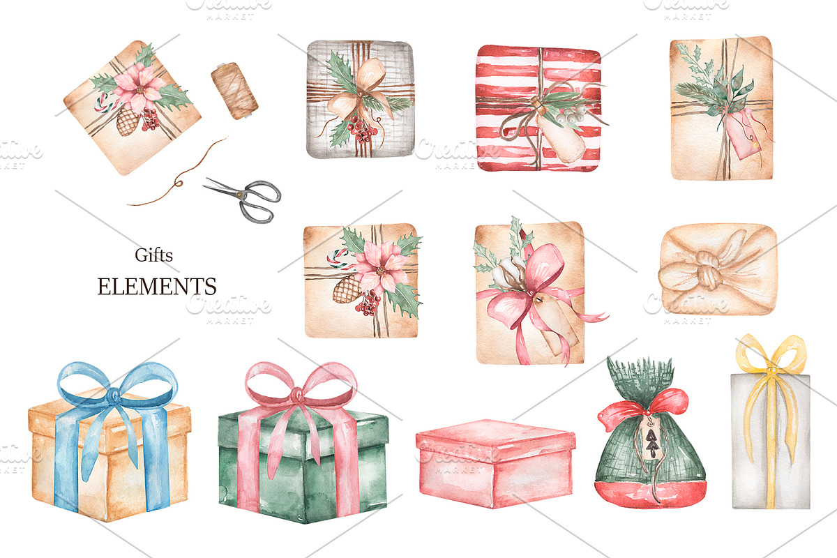 Watercolor Christmas Holidays, a Seasonal Illustration by MayaNavits (Photo 4 of 16)