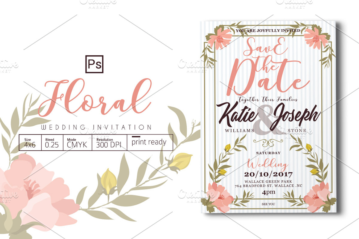 Floral Wedding Invitation, an Invitation Template by Tiaga (Photo 1 of 4)