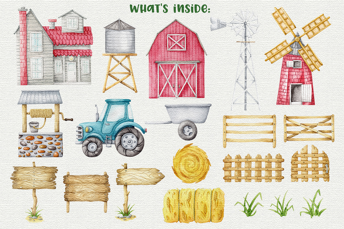 Farm objects watercolor clipart, an Object Graphic by Trinibis (Photo 2 of 5)