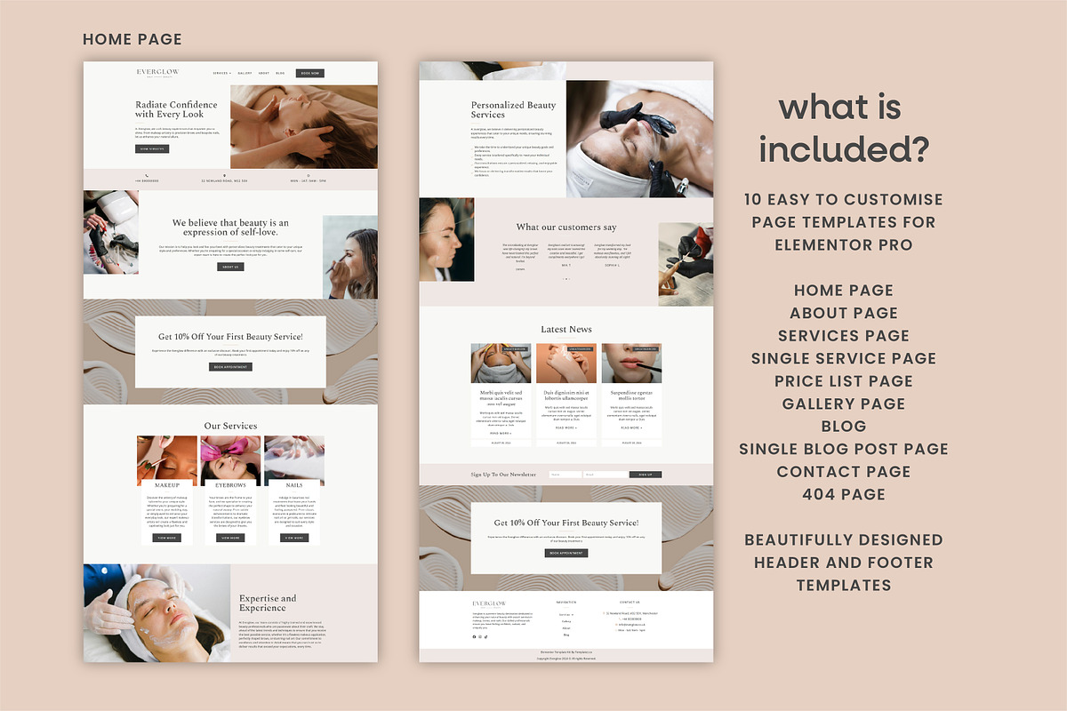 Beauty Salon Elementor Template Kit, a WordPress Template by Templatez.Co (Photo 2 of 9)
