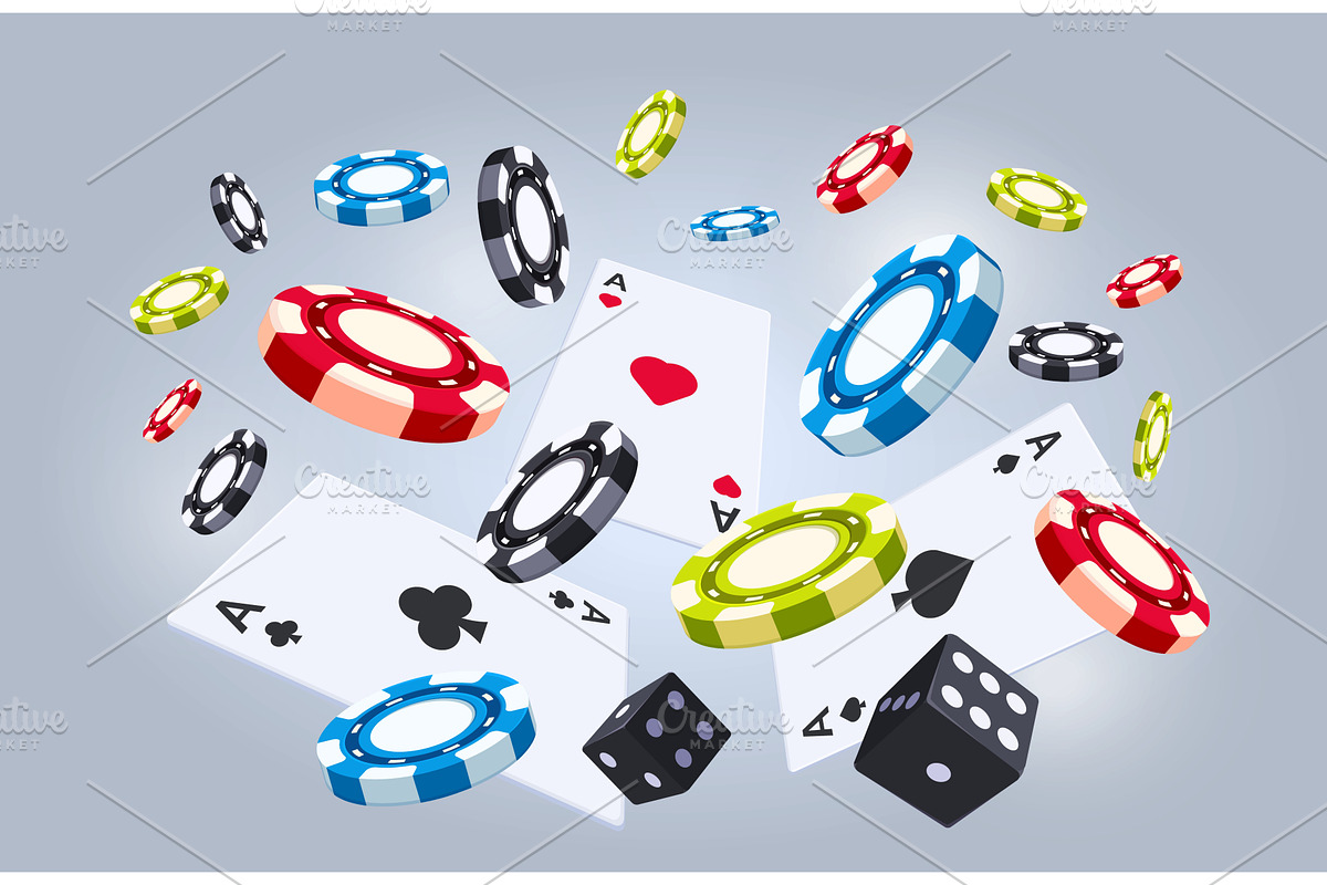 Casino games. Flying playing chips, a Sport Illustration by Valerie Bodnar