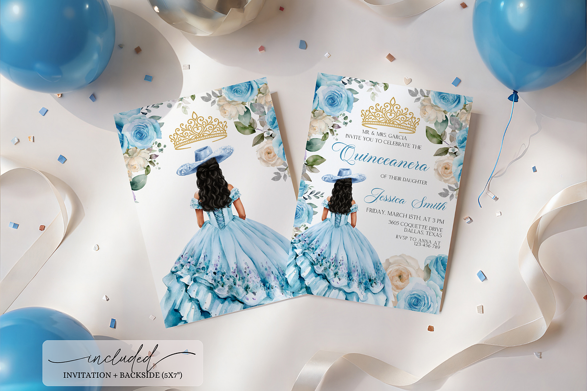 Light Blue Quinceañera Invitation, a Templates & Theme by VeliusCreativeStudio (Photo 2 of 3)