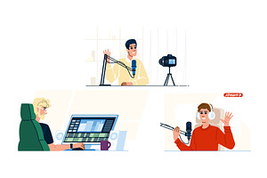 Content creators working on video, a Technology Illustration by pikepicture