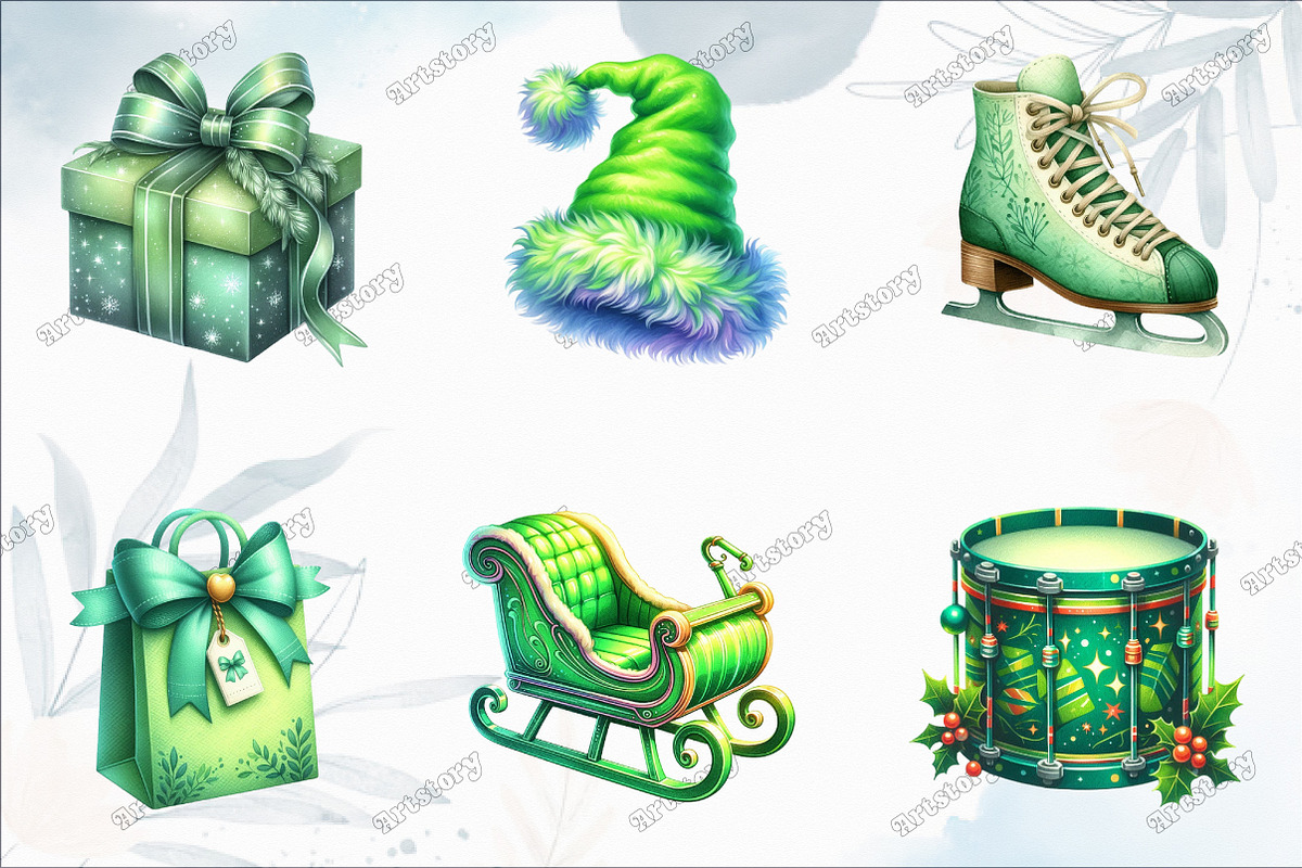 Chic Neon Green Christmas Clipart, an Illustration by designcity5 (Photo 2 of 5)