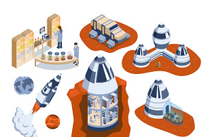 Isometric Mars Colonization Icon Set