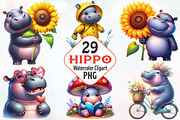 Hippo Watercolor Clipart, an Illustration by RobertsArt (Thumbnail 1 of 8)
