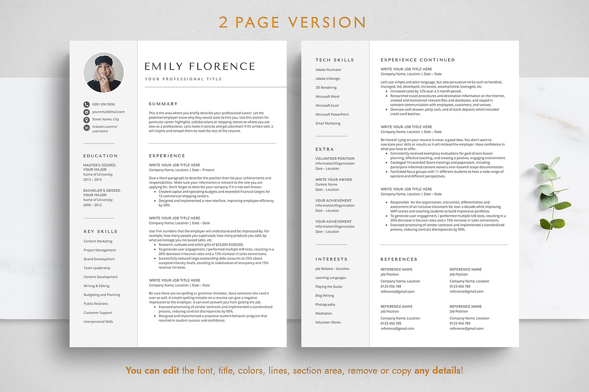 Photo Resume Template for Word, a Resume Template by TheStandOutResume (Photo 3 of 10)