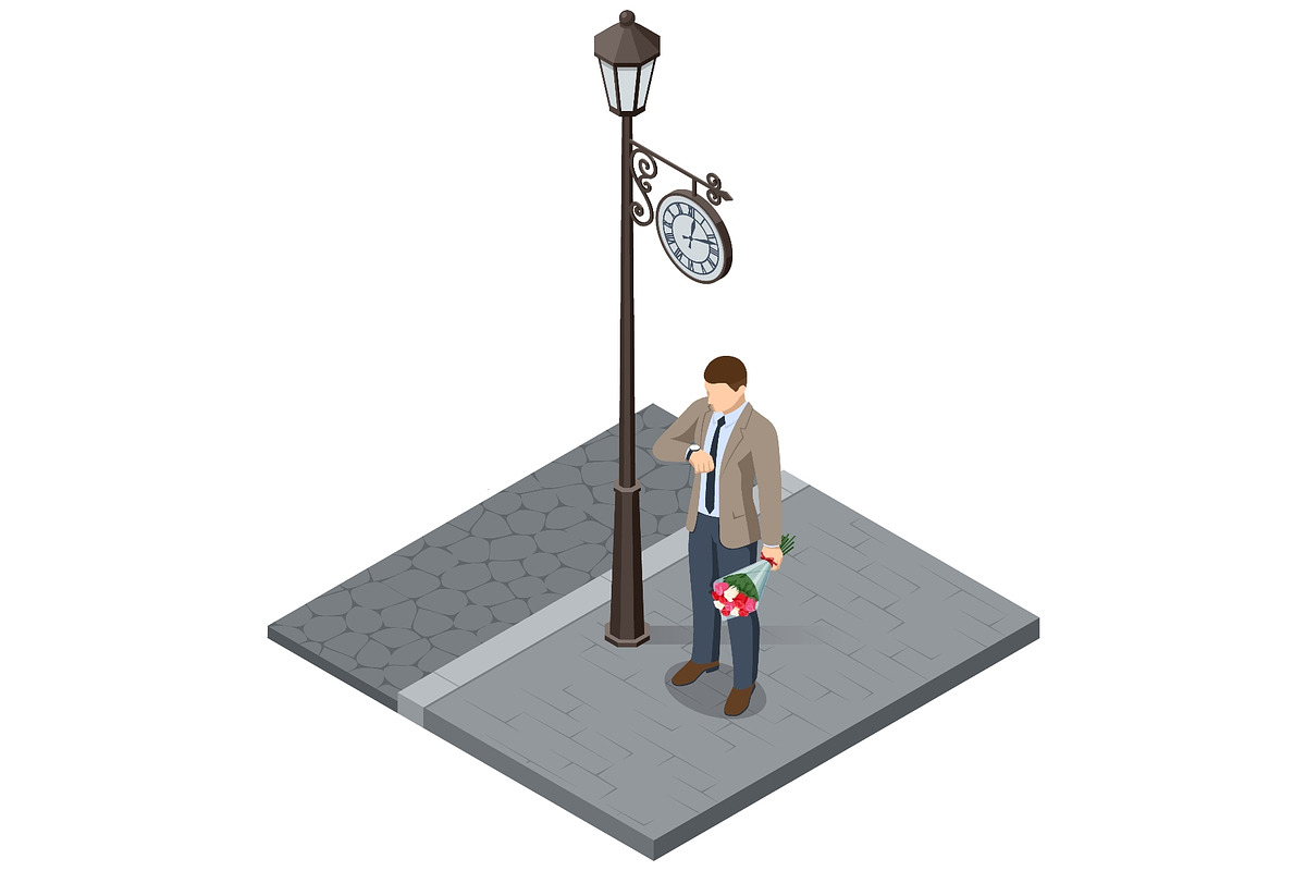 Isometric man waiting with flower, a Person Illustration by Golden Sikorka (Photo 3 of 3)