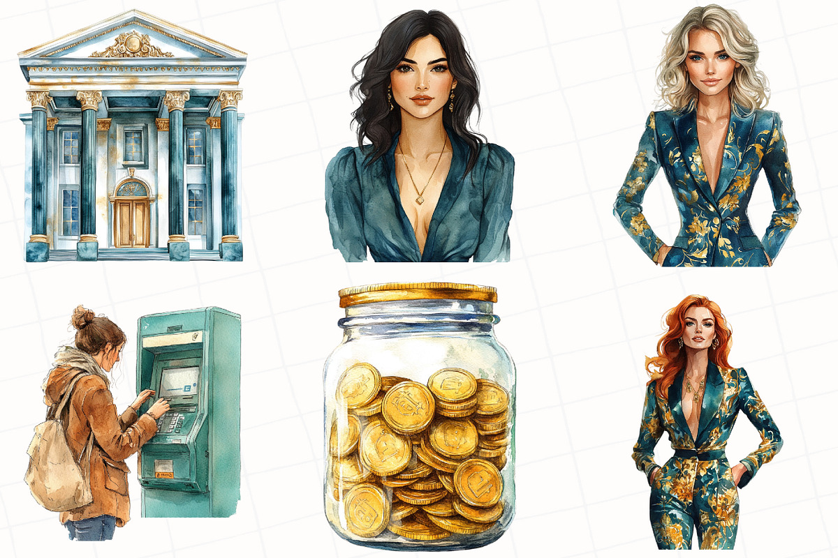 Money Girl Watercolor Clipart, an Illustration by OK Design (Photo 5 of 5)