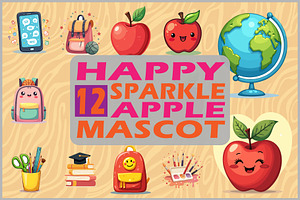 Happy Sparkle Apple Mascot, an Object Graphic by Designs_River