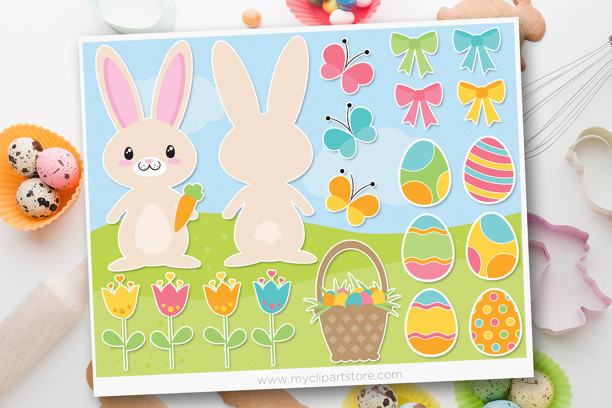 Easter Time Bunny Vector SVG Clipart, an Illustration by MyClipArtStore (Photo 1 of 2)