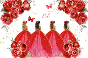 Elegant Red Miss Quince Clipart