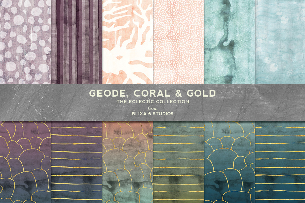 Geode, Coral & Gold Watercolors, a Pattern Graphic by Blixa 6 Studios (Photo 1 of 7)