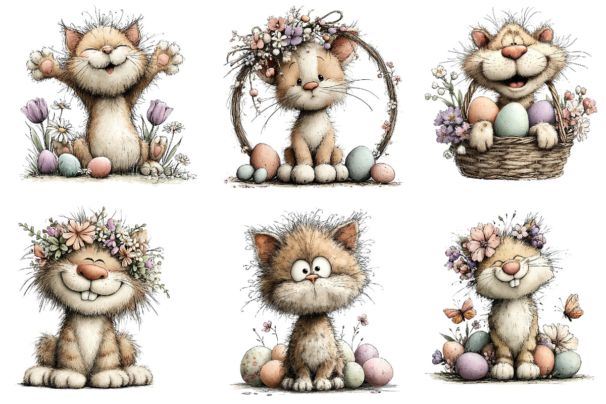 Whimsical Easter Cats Clipart, an Illustration by Dream Creation (Photo 2 of 7)