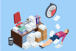 Isometric office worker overwhelmed, a Finance Illustration by Golden Sikorka
