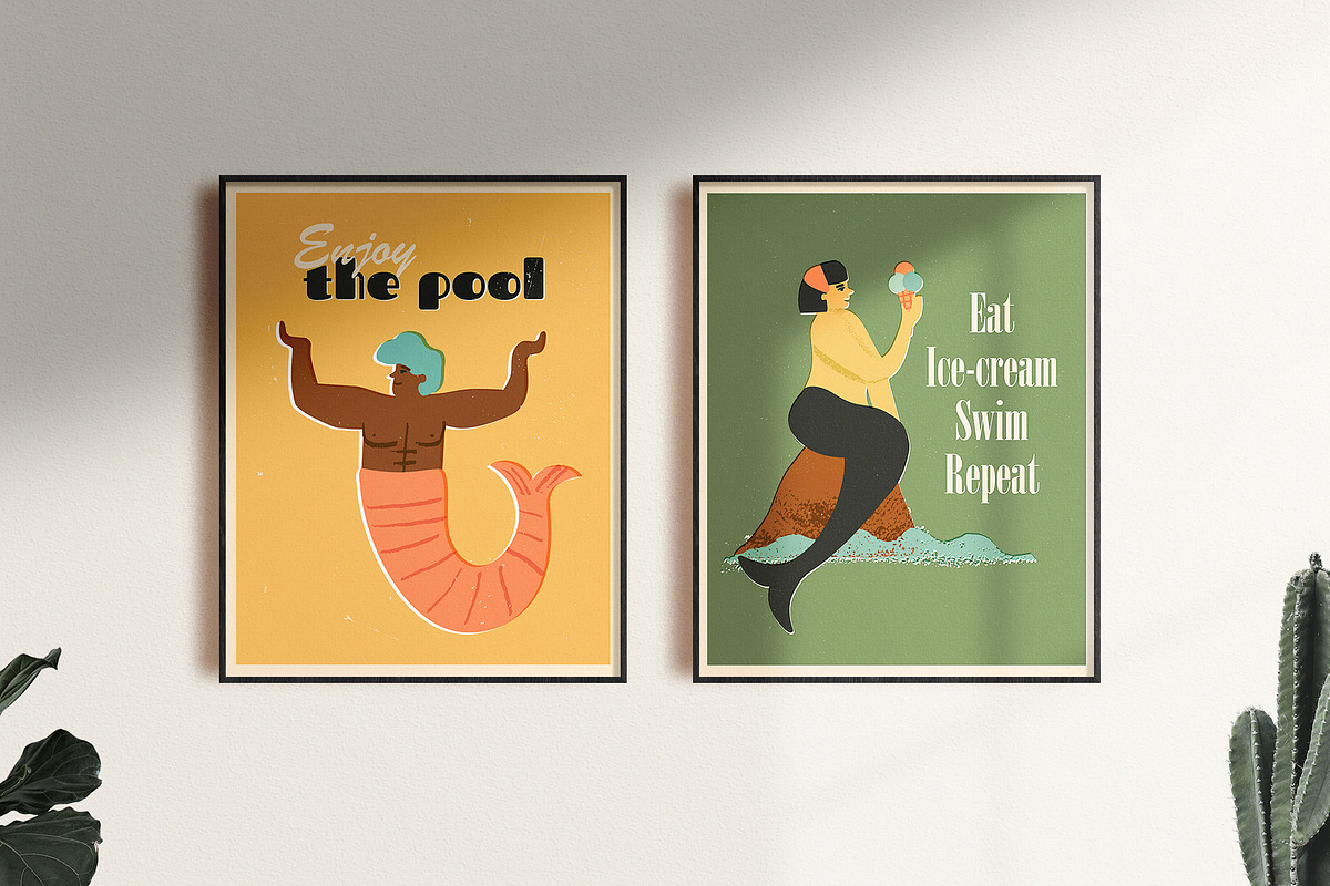 Retro Mermaids clipart and patterns, a Person Illustration by Paper Cherry (Photo 14 of 18)