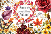 Burgundy Autumn Leaves & Flowers, an Illustration by Libby Wishes (Thumbnail 1 of 7)