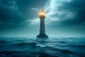 Stormy sea with lighthouse, a Photo by rarrarorro