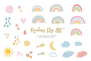 Modern Watercolor Rainbow Clip Art