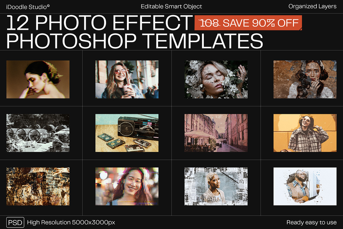 12 Photo Effect Templates, a Layer Style Add-On by iDoodle Studio (Photo 1 of 6)