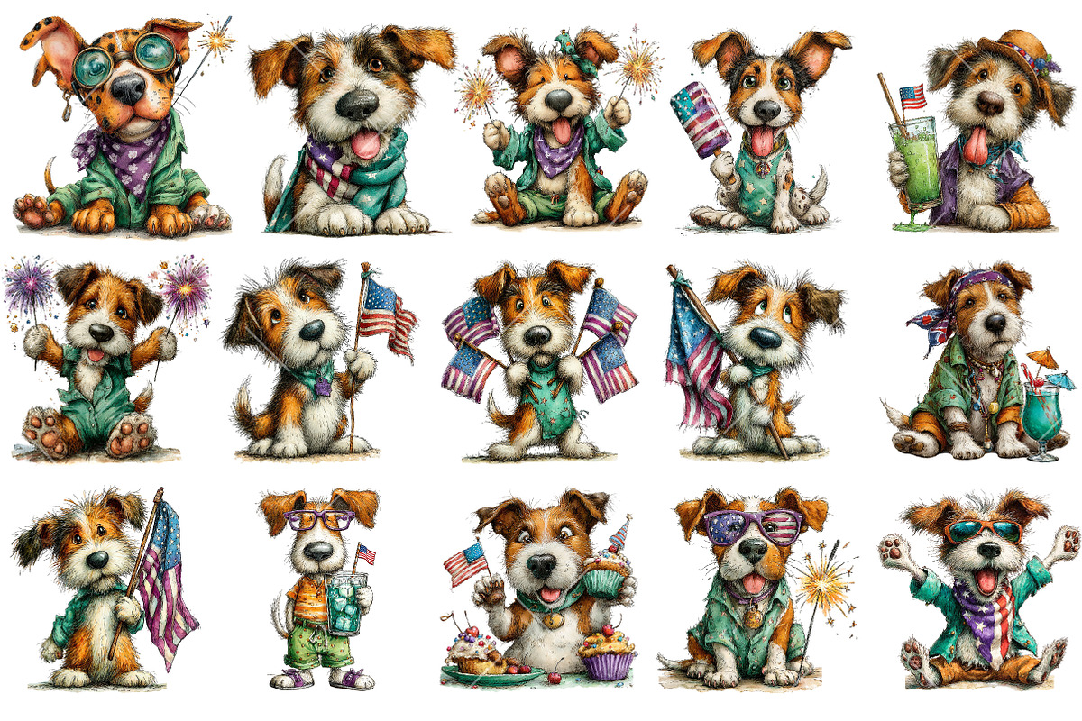 Whimsical Funny Patriotic Dog Clipar, an Illustration by OK Design (Photo 3 of 6)