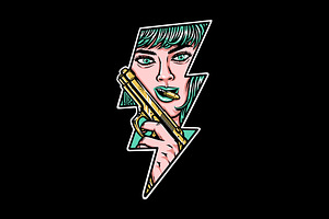 woman with a weapon in thunderbolt, a Person Illustration by gunaonedesign
