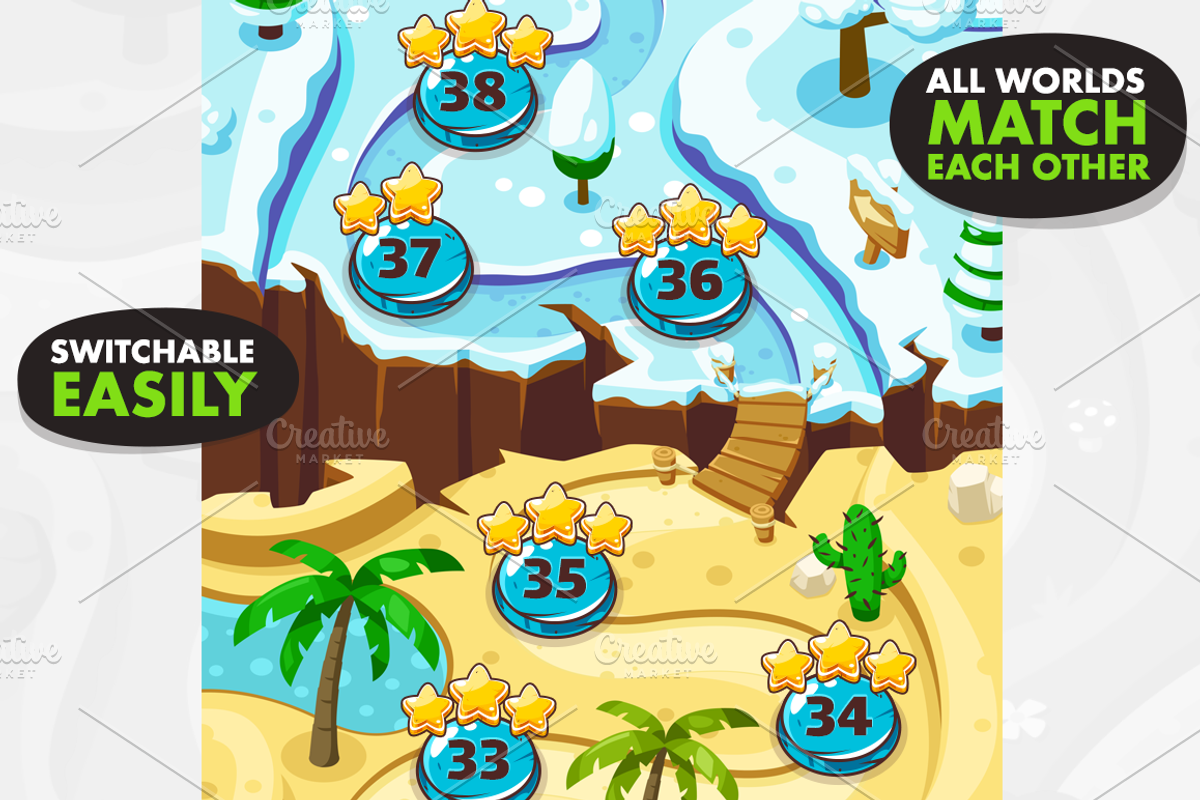 Wooden GUI and Game Level Map BUNDLE, an Illustration by wowu (Photo 14 of 17)