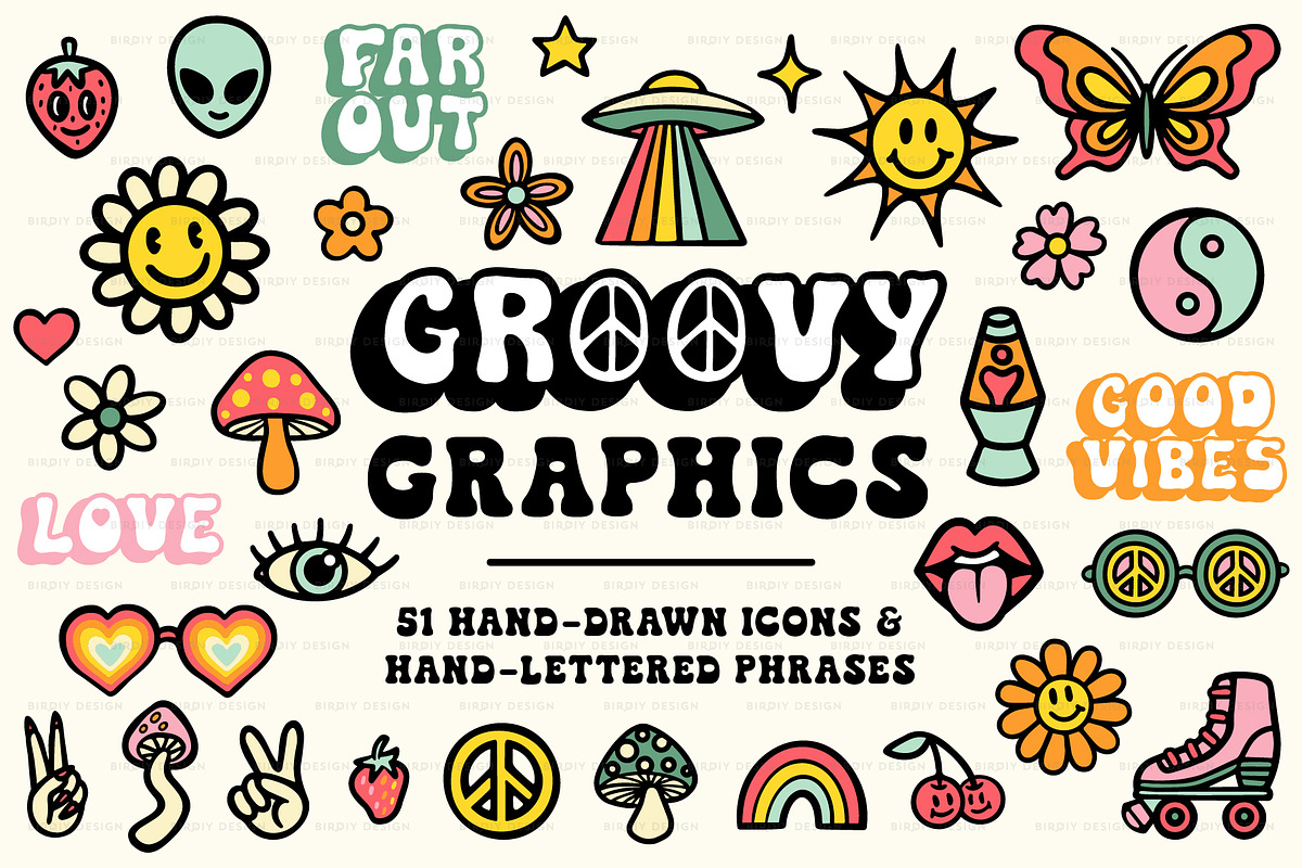 Psychedelic Retro Hippie Icons, a Solid Icon by BirDIY Design (Photo 1 of 10)