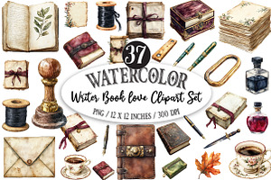 Writer Book love Clipart Set, a Seasonal Illustration by Designking