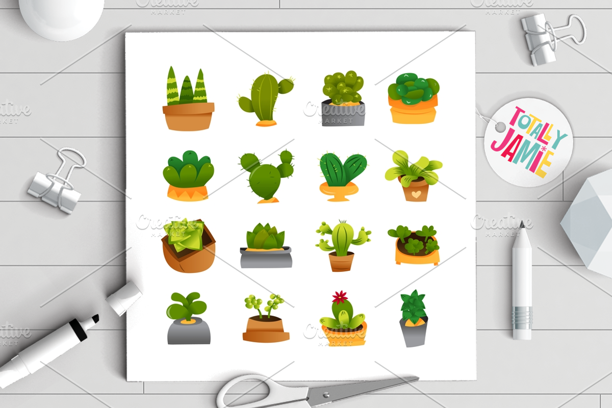 Cartoon Cactuses And Succulents Icon, a Decorative Illustration by totallyjamie