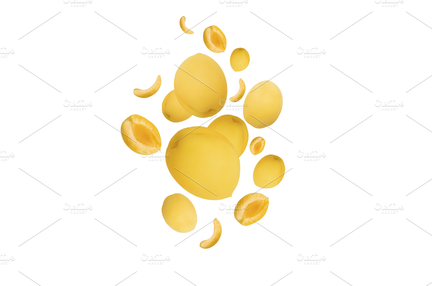apricot falling on a white, a Food & Drink Photo by Pakosta