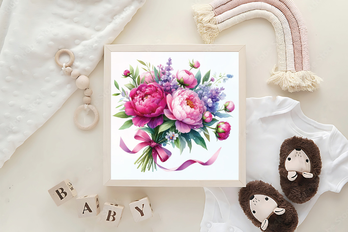 Pink & Purple Peony Flowers Clipart, an Illustration by CraftArtStudio (Photo 6 of 6)