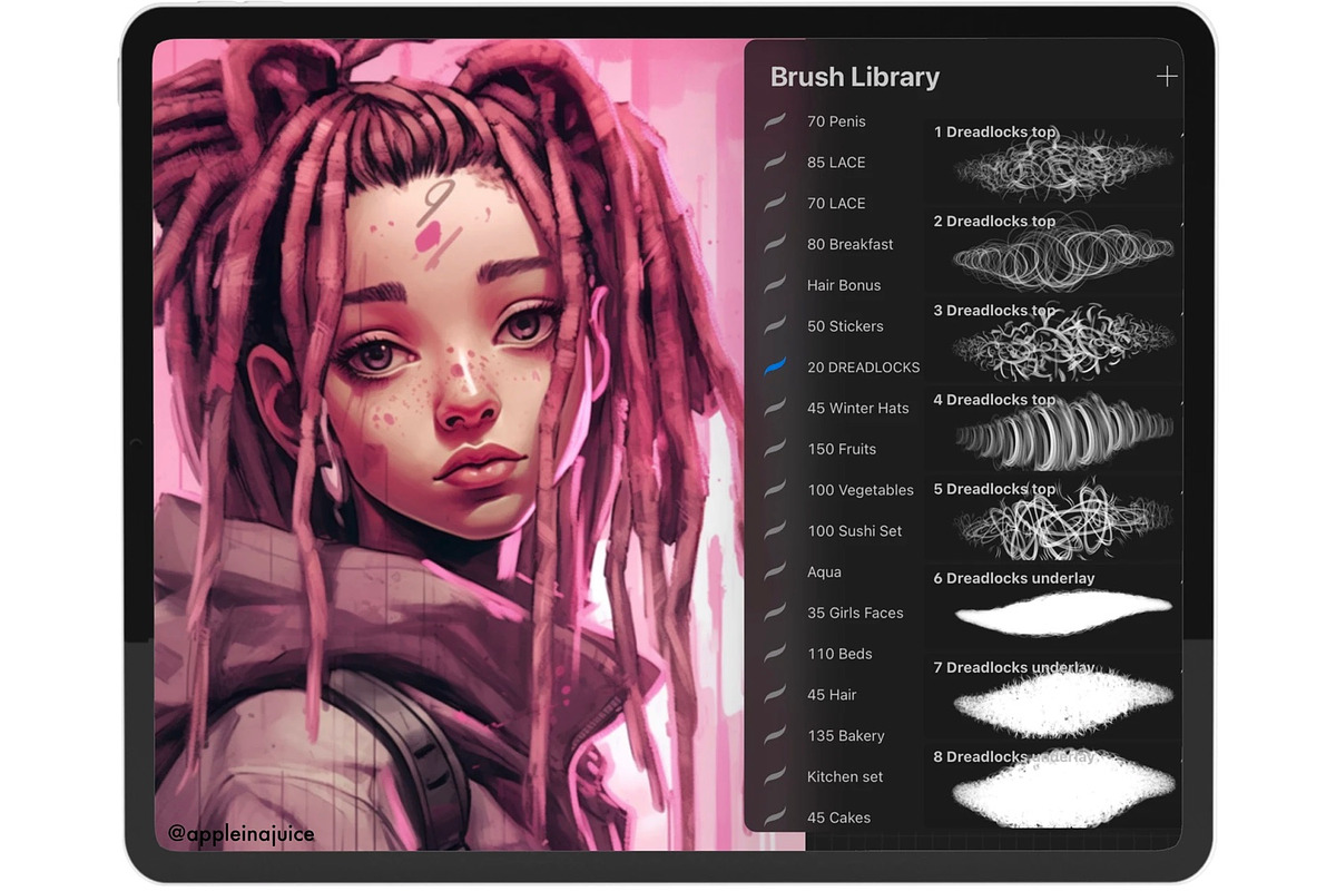 Procreate Hair braids face brushes, a Brush Add-On by AppleinaJuice (Photo 8 of 11)