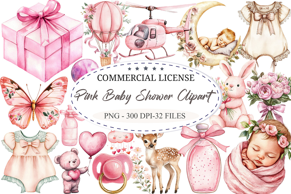 Pink Baby Shower Clipart, a Seasonal Illustration by designcity5 (Photo 1 of 5)