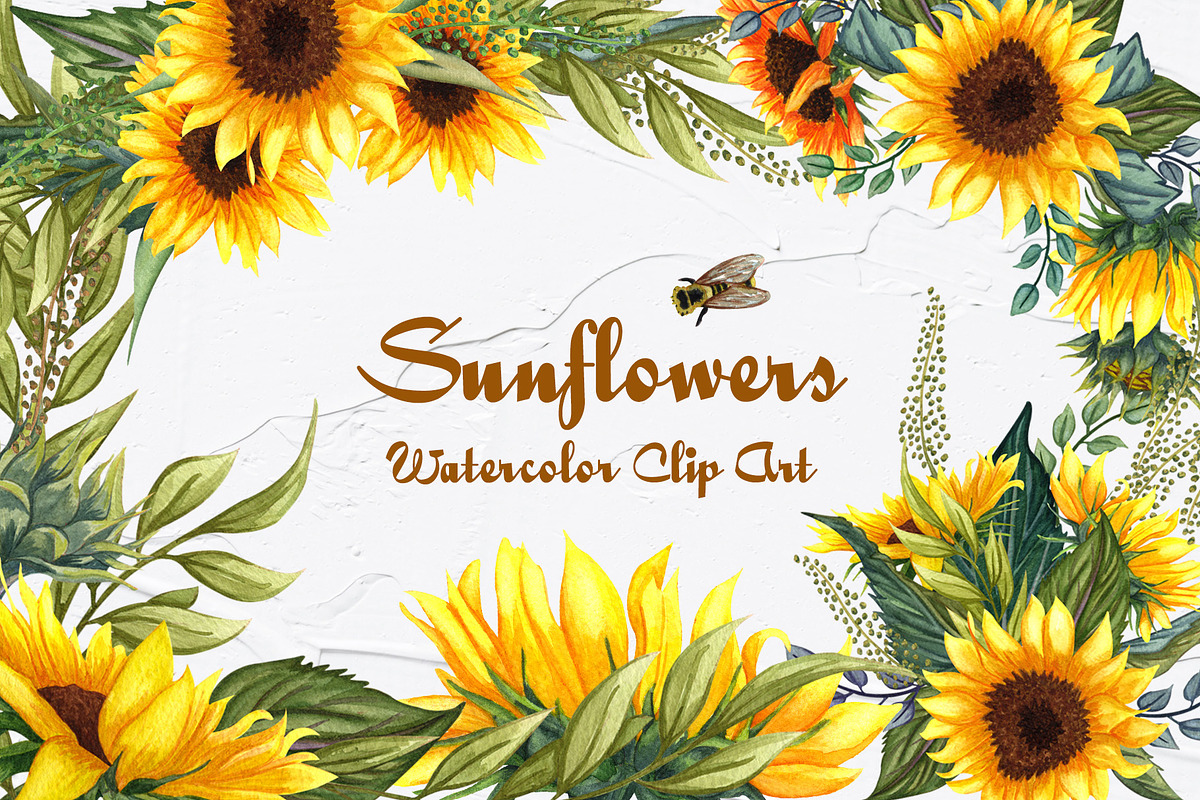 Sunflowers Watercolor Set, a Food Illustration by BarvArt (Photo 1 of 15)